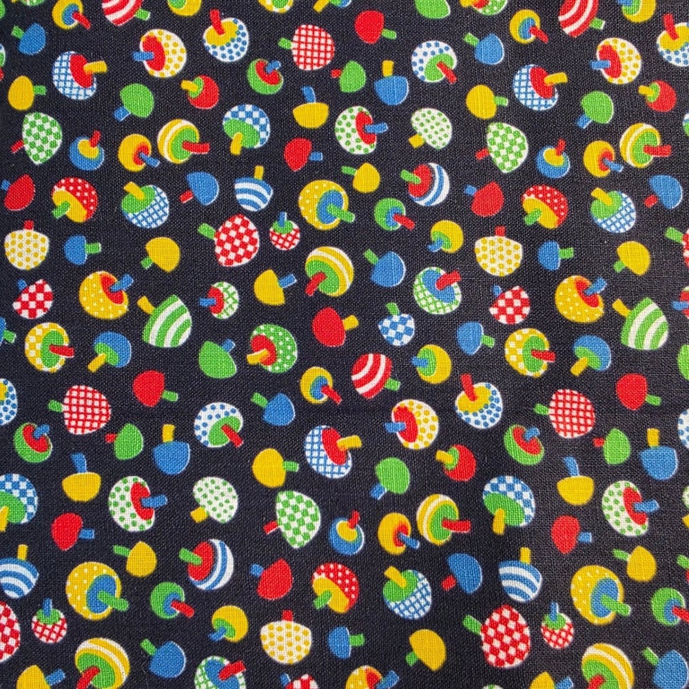 Novelty Mushroom Fabric Black Multi Color 36" W x 1/2 Yd L